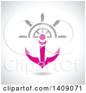 Clipart Of A Nautical Ship Helm Steering Wheel And Pink Anchor Royalty Free Vector Illustration