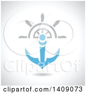 Clipart Of A Nautical Ship Helm Steering Wheel And Blue Anchor Royalty Free Vector Illustration