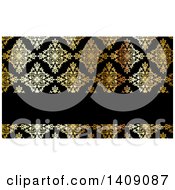 Clipart Of A Shiny Gold And Black Damask Floral Pattern Business Card Or Background Design Royalty Free Vector Illustration