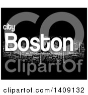 Clipart Of A White Boston Word Collage On Black Royalty Free Illustration