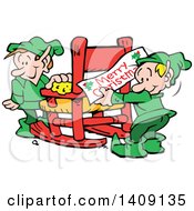 Poster, Art Print Of Santas Helper Christmas Elves Decorating And Cleaning A Workshop Chair