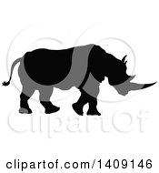 Clipart Of A Black Silhouetted Rhinoceros Royalty Free Vector Illustration