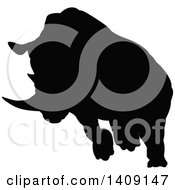 Poster, Art Print Of Black Silhouetted Rhinoceros Charging