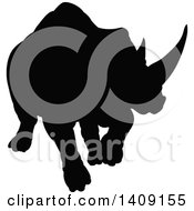 Poster, Art Print Of Black Silhouetted Rhinoceros Charging