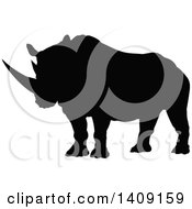 Clipart Of A Black Silhouetted Rhinoceros Royalty Free Vector Illustration