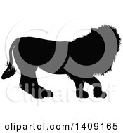 Clipart Of A Black Silhouetted Male Lion Royalty Free Vector Illustration