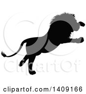 Poster, Art Print Of Black Silhouetted Male Lion Pouncing