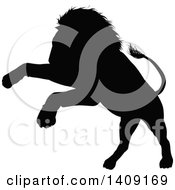 Poster, Art Print Of Black Silhouetted Male Lion Pouncing