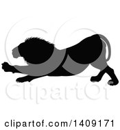 Poster, Art Print Of Black Silhouetted Male Lion Stretching