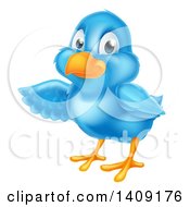Poster, Art Print Of Happy Blue Bird Presenting Or Pointing To The Left