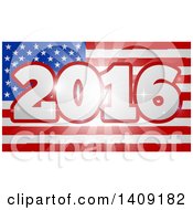 Poster, Art Print Of 2016 Burst Over An American Flag And Fireworks