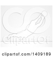 Clipart Of A White Silhouetted Male Soccer Player Goal Keeper In Action Over Gray Royalty Free Vector Illustration