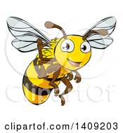Poster, Art Print Of Happy Cartoon Bee Flying And Waving