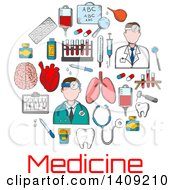 Poster, Art Print Of Circle Of Sketched Medical Icons Over Text