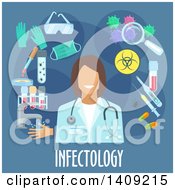 Clipart Of A Flag Design Infectology Graphic With Icons And Text On Blue Royalty Free Vector Illustration by Vector Tradition SM