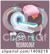 Poster, Art Print Of Flag Design Neurology Graphic With Icons And Text On Purple