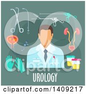 Clipart Of A Flag Design Urology Graphic With Icons And Text On Green Royalty Free Vector Illustration by Vector Tradition SM