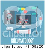 Poster, Art Print Of Flag Design Rheumatology Graphic With Icons And Text On Blue