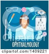 Clipart Of A Flag Design Ophthalmology Graphic With Icons And Text On Blue Royalty Free Vector Illustration
