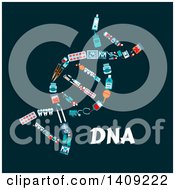 Clipart Of A Flat Design Dna Strand Formed Of Icons With Text On A Dark Background Royalty Free Vector Illustration by Vector Tradition SM