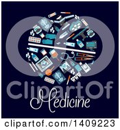 Pill Formed Of Medical And Dental Icons With Text On Dark Blue
