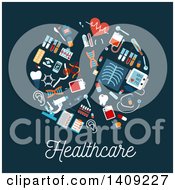 Clipart Of A Flat Design Pill Formed Of Medical Icons With Text On Blue Royalty Free Vector Illustration by Vector Tradition SM