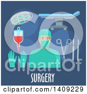 Clipart Of A Flag Design Surgery Graphic With Icons And Text On Blue Royalty Free Vector Illustration