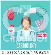Poster, Art Print Of Flag Design Cardiology Graphic With Icons And Text On Blue