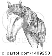 Clipart Of A Dark Gray Sketched Horse Head Royalty Free Vector Illustration
