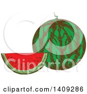 Clipart Of A Sketched Watermelon Royalty Free Vector Illustration