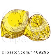 Clipart Of A Sketched Lemon Royalty Free Vector Illustration