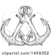 Poster, Art Print Of Black And White Sketched Crossed Anchors