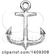 Clipart Of A Black And White Sketched Anchor Royalty Free Vector Illustration