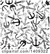 Clipart Of A Seamless Background Pattern Of Black And White Anchors Royalty Free Vector Illustration
