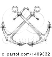 Clipart Of Black And White Sketched Crossed Anchors Royalty Free Vector Illustration by Vector Tradition SM