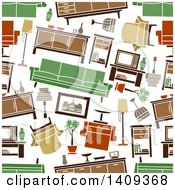 Clipart Of A Seamless Background Pattern Of Retro Furniture Royalty Free Vector Illustration
