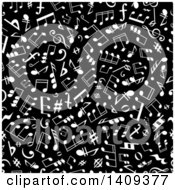 Clipart Of A Seamless Background Pattern Of White Music Notes On Black Royalty Free Vector Illustration