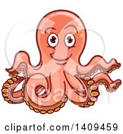Clipart Of A Cartoon Happy Pink Octopus Royalty Free Vector Illustration