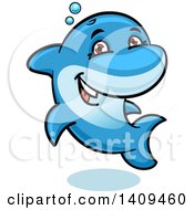 Poster, Art Print Of Cartoon Happy Blue Dolphin