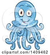 Poster, Art Print Of Cartoon Happy Blue Jellyfish