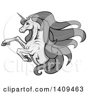 Poster, Art Print Of Grayscale Rearing Unicorn With A Long Mane