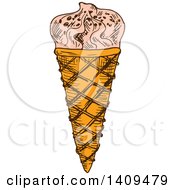 Clipart Of A Sketched Ice Cream Cone Royalty Free Vector Illustration