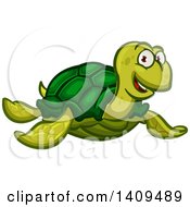 Poster, Art Print Of Cartoon Happy Green Sea Turtle