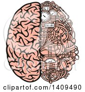Clipart Of A Half Human Half Data Processing Center Brain Royalty Free Vector Illustration