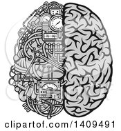 Poster, Art Print Of Grayscale Half Human Half Data Processing Center Brain