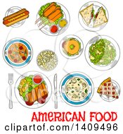 Poster, Art Print Of Sketched Layout Of American Foods