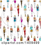 Poster, Art Print Of Seamless Background Pattern Of Fashion Models