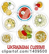 Setting Of Sketched Ukrainian Cuisine