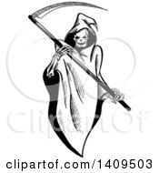 Clipart Of A Black And White Sketched Grim Reaper Holding A Scythe Royalty Free Vector Illustration by Vector Tradition SM