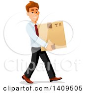 Clipart Of A Caucasian Business Man Carrying A Box Royalty Free Vector Illustration by Vector Tradition SM